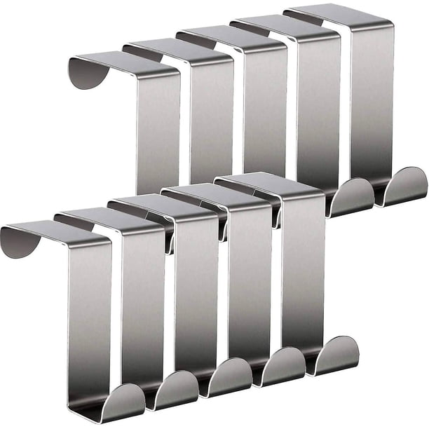 Ganchos para puertas de acero inoxidable, juego de 10 ganchos para puertas/armarios Ganchos de doble cara Ganchos para abrigos - Perchas para armarios de puertas - Ganchos para b