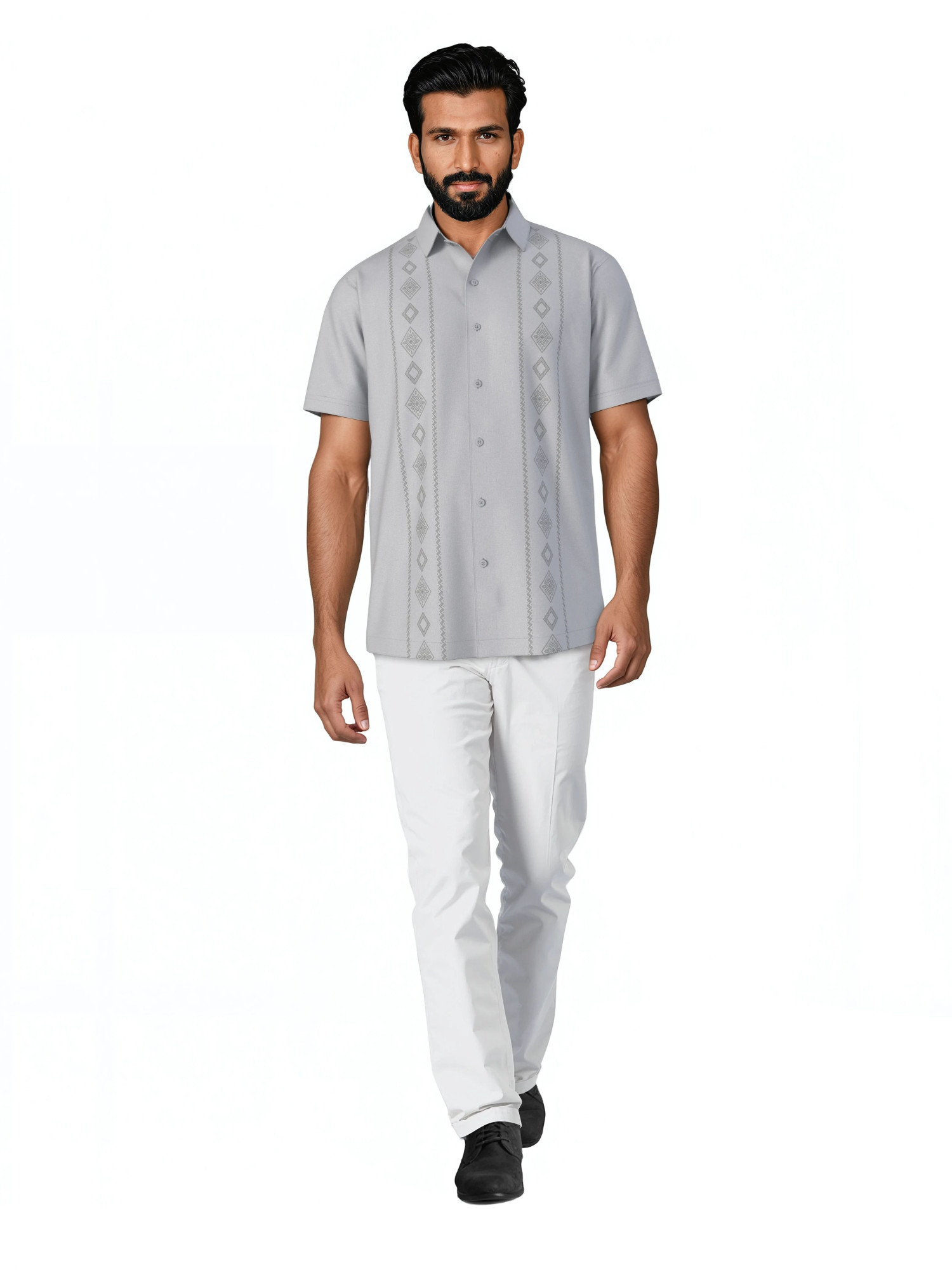 Cafe Luna Men's and Big Men's Geo Printed Short Sleeve Chambray Woven Shirt, Size S-4XL