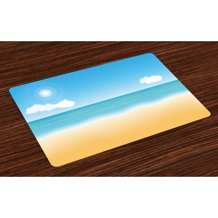 

Beach Placemats Set of 4 Seascape with Sunny Sky and Clouds Relax Summer Day Illustration Washable Fabric Place Mats for Dining Room Kitchen Table Decor Sky Blue White and Sand Brown by Ambesonne