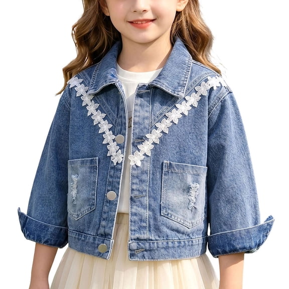 Piuwrlz Girls Pocket Denim Jackets Kids Long Button Jean Jacket Outerwear Blue Size 18 Months