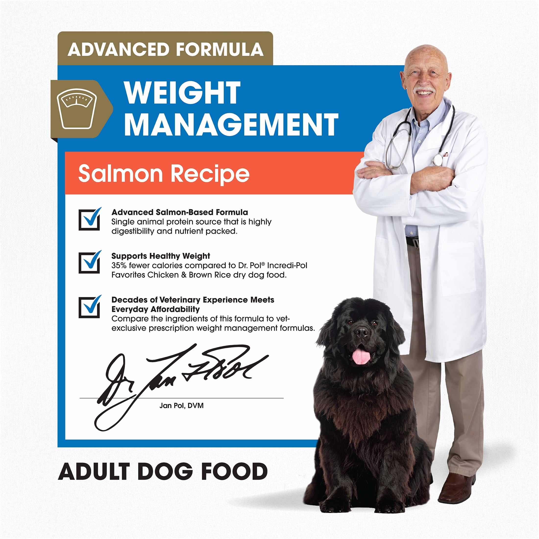 Dr. Pol® Clinical Weight Management Advanced Salmon Recipe – Low Fat, High Fiber Adult Dog Food, 24 lb Bag
