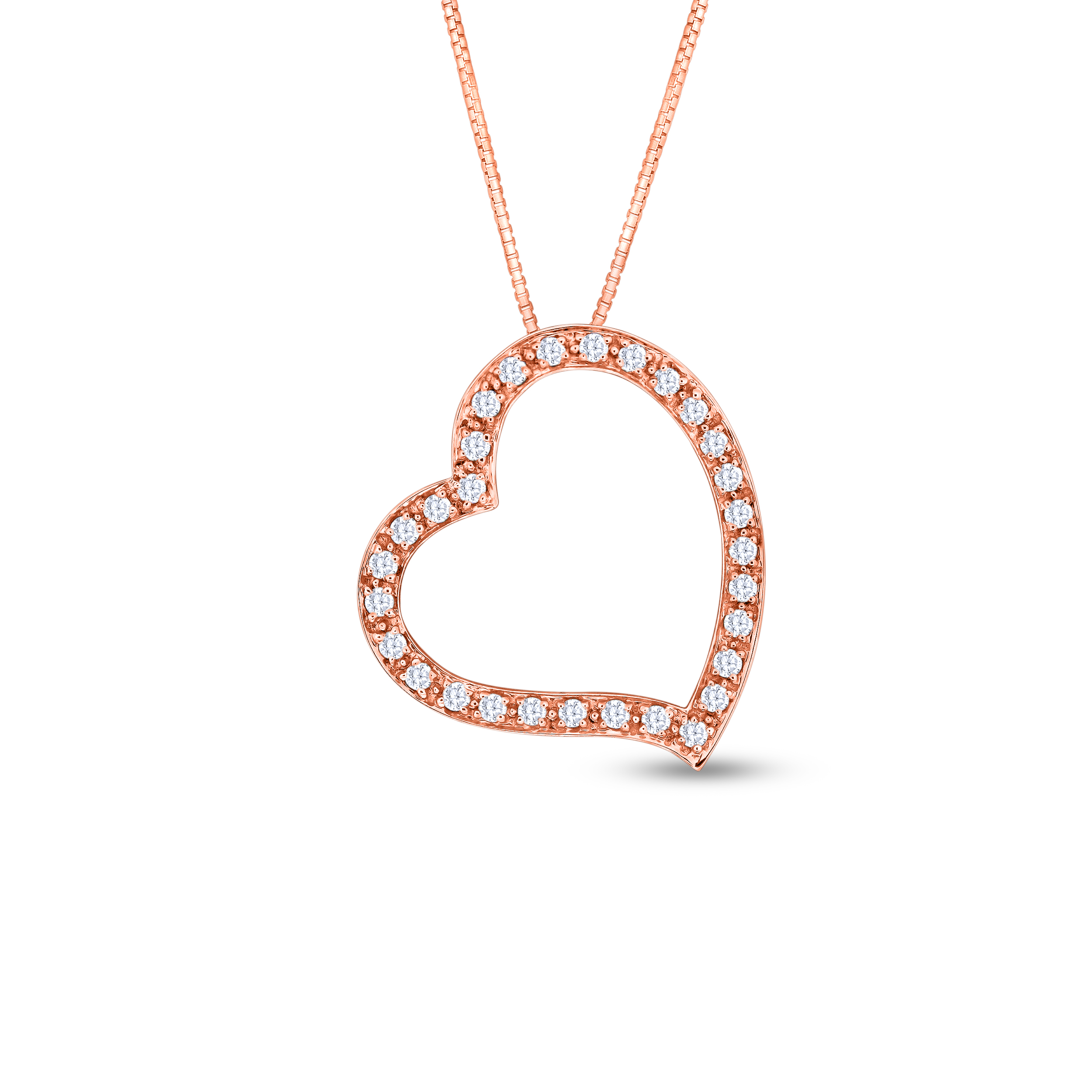 1 2 Ct T W Diamond Tilted Heart Outline Pendant In 10k Rose Gold Walmart Com