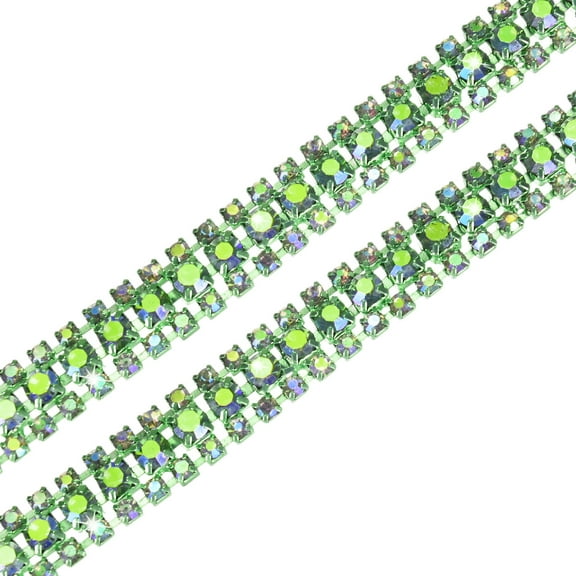 Uxcell 2 Pack Crystal Rhinestone Close Chain Trim 3 Rows 1 Yard Dress Embellishments Light Green AB
