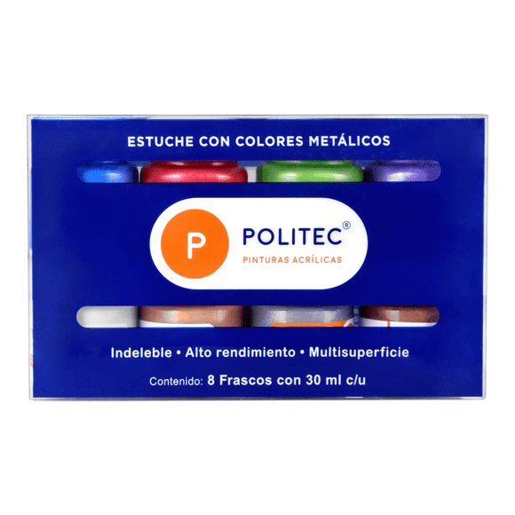 Paquete Pintura Acrílica 30ml Colores Metálicos 8 Pzs Politec