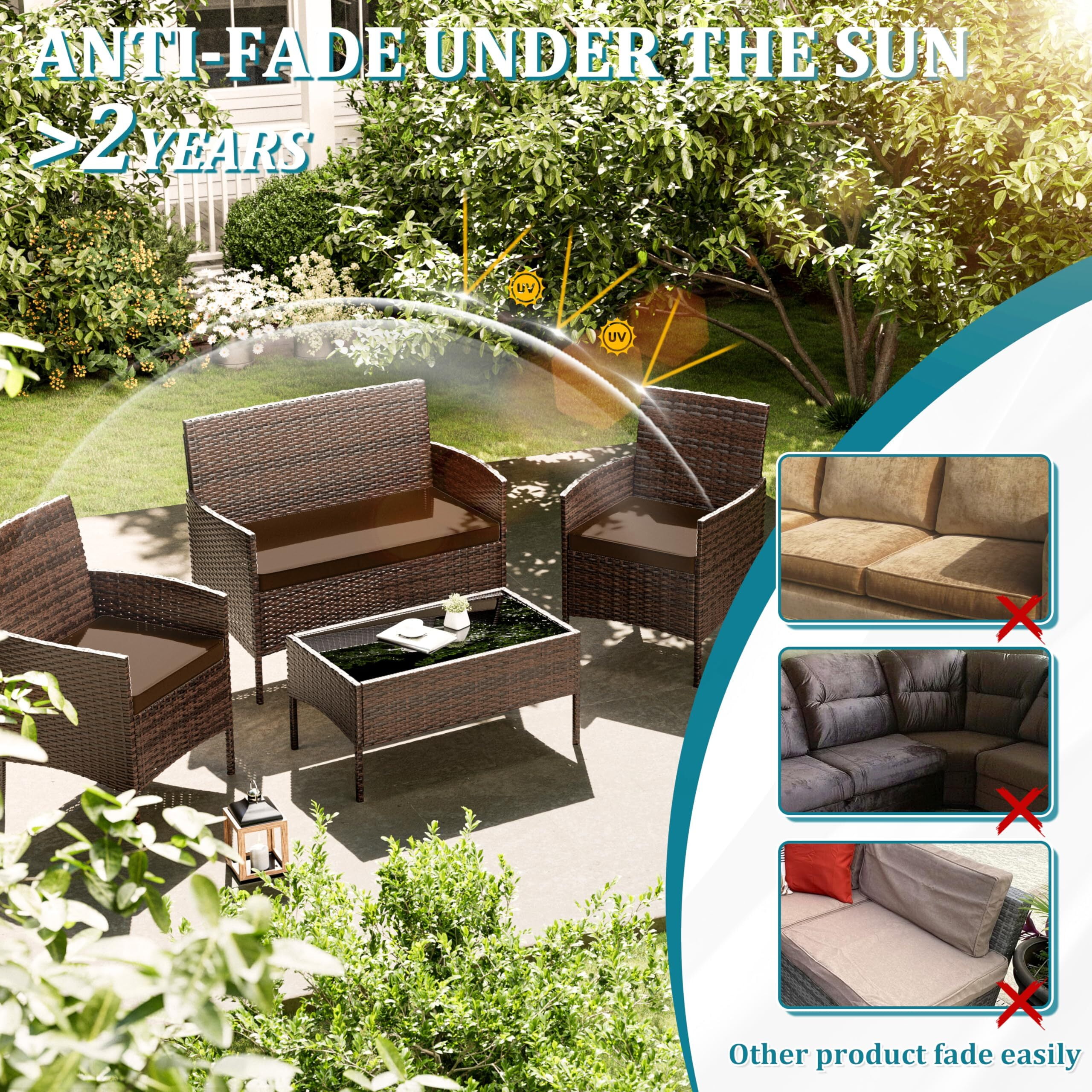 Pakunoda 3Pcs Patio Cushion Covers 4-Seater Outdoor Cushion Slipcovers Replacement with Zipper for Garden Couch Wicker Rattan Sofa Furniture, Cover Only, Chocolate