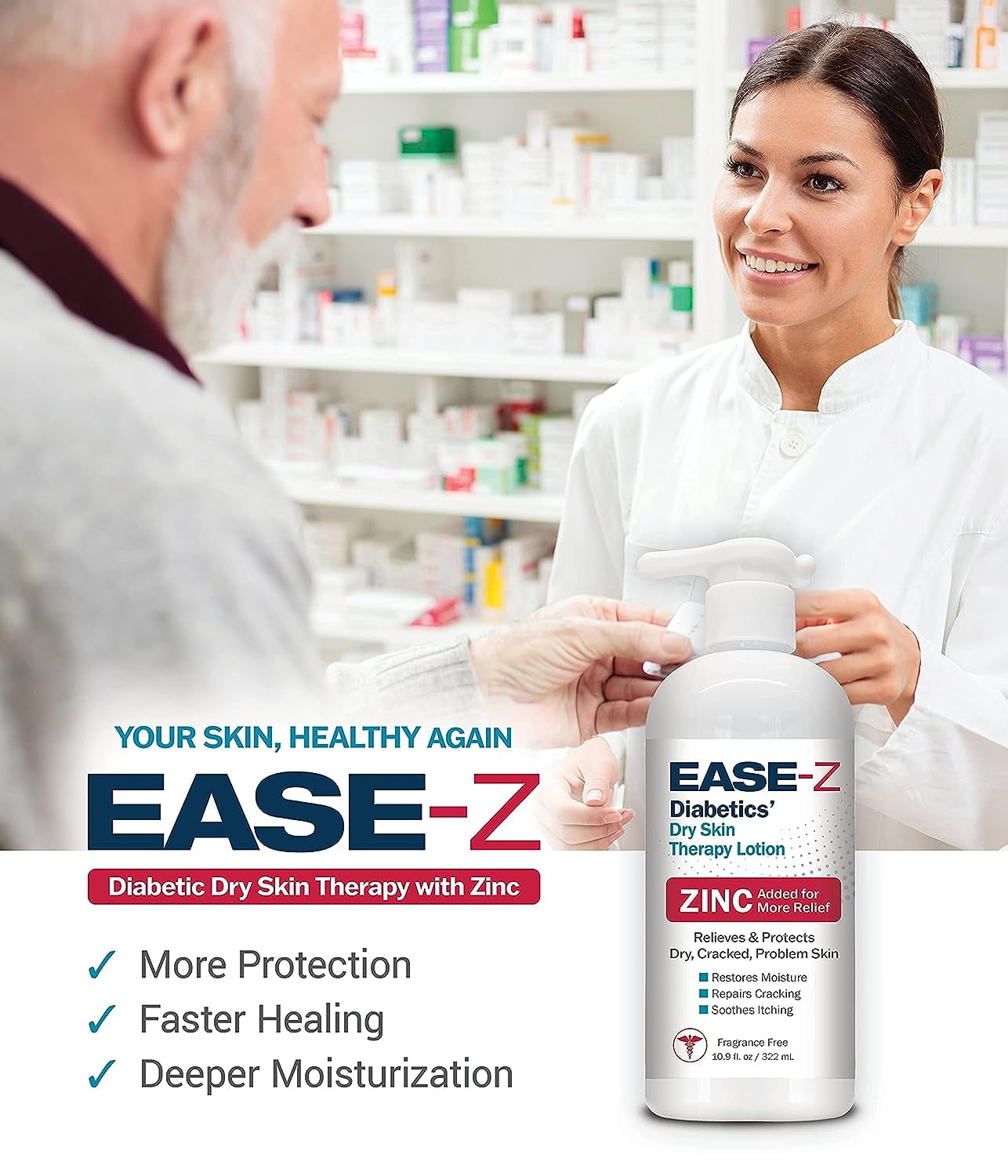 ダイエットローション EASE-Z Diabetics' Dry Skin Therapy Lotion 10.9 oz Zinc Acetate
