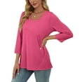 thumbnail image 6 of Olyvenn Women's Casual 3/4 Sleeve T-Shirts Round Neck Cute Tunic Tops Basic Tees Blouses Loose Fit Pullover Hot Pink XXL, 6 of 9