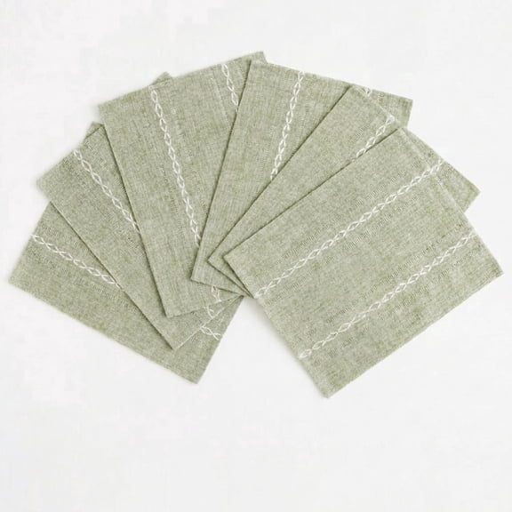 6 Pack Sage Green Hemstitch Cotton Linen Placemats, 11.8×17.7 Inch, Rustic Heat Resistant Table Mats for Kitchen & Dining Table