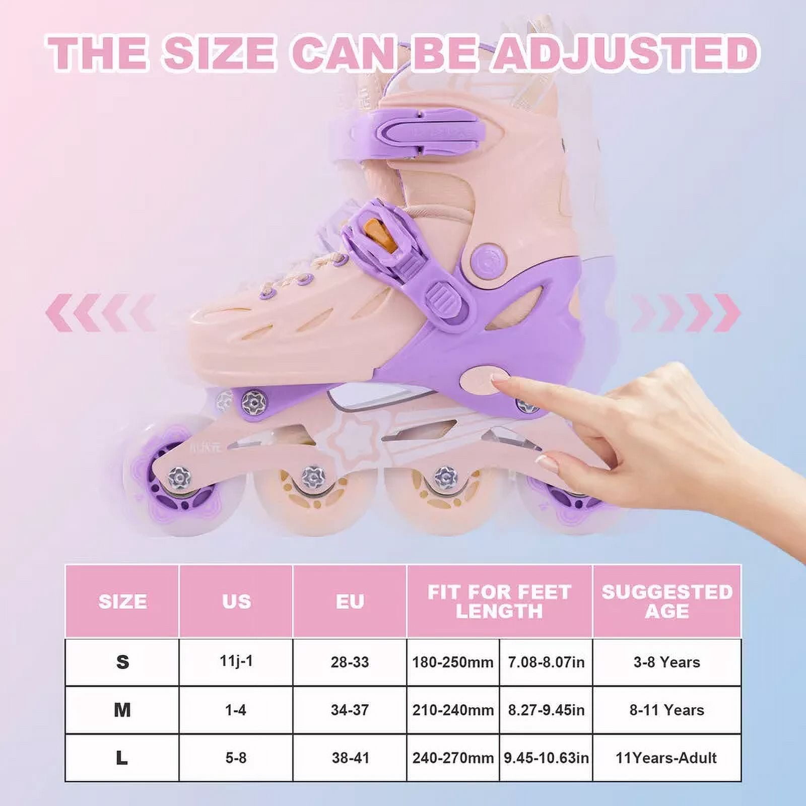 CJC Adjustable Inline Skates with Luminous Wheels for Boys and Girls Ages 4-12 Roller Skates for Kids Teens Beginners Indoor and Outdoor
