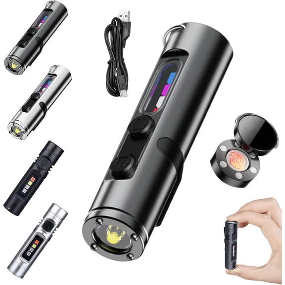Pocket Rechargeable EDC Flashlight, Mini Keychain Light with Fire Starter, Magnetic Base Lamp for Camping Hiking