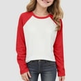 thumbnail image 2 of Gubotare Girls Long Sleeve Blouse Girls Raglan Long Sleeve Shirts Kids Curve Hem Crewneck Tunic Tops Fashion T-Shirts Size 11-12 (Red,11-12 Years), 2 of 8