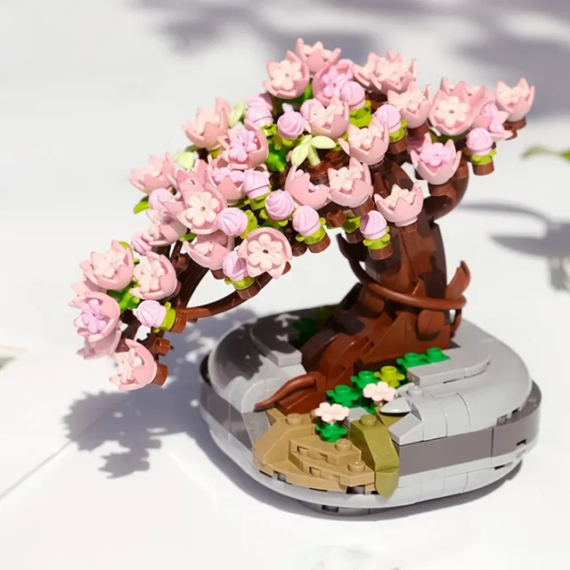Mini ladrillos Sakura Bonsai, modelo creativo DIY, simulación de Mini partículas de flores, colección botánica, juguete de construcción
