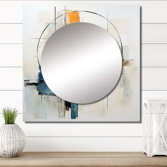 Designart "Beige Minimalist Collage VI" Collages Abstraits Miroir Carré Décoration Murale Transitionnelle - Grand Miroir de Salle de Bain Carré - Art de Miroir Mural Imprimé Carré