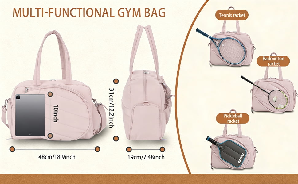 Tennis Bag for Women, Multi-Pocket 35L Tennis Gym Bag, Sport Bag with Shoe Compartment, Wet Pocket for Pickleball Badminton (Khaki)