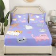 thumbnail image 3 of Cat Bed Sheets Full Size,Cute Cats Sheet Set Kawaii Room Decor,Cartoon Pet Animal Paw Print Bedding Lovely Kitten Soft Fitted Sheet Purple Flat Sheet + 2 Pillow Cases, 3 of 6