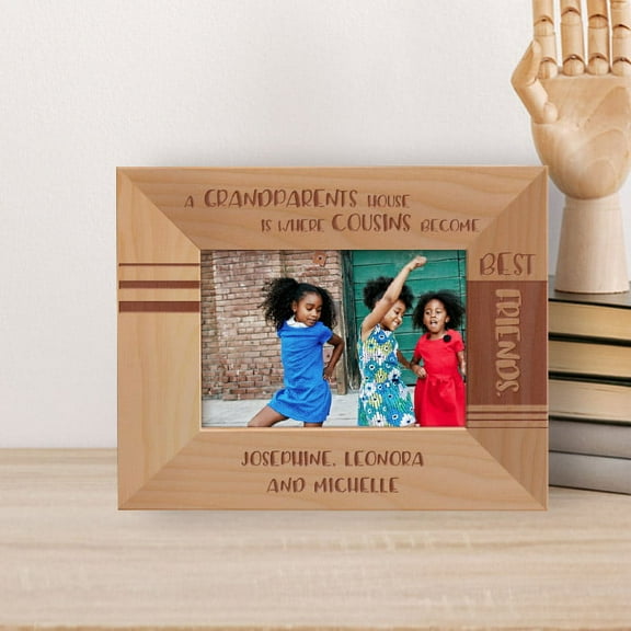 A Grandparents House Is Where Cousins Become Best Fiends Personalized Wooden Frame-5" x 3 1/2" Brown Horizontal