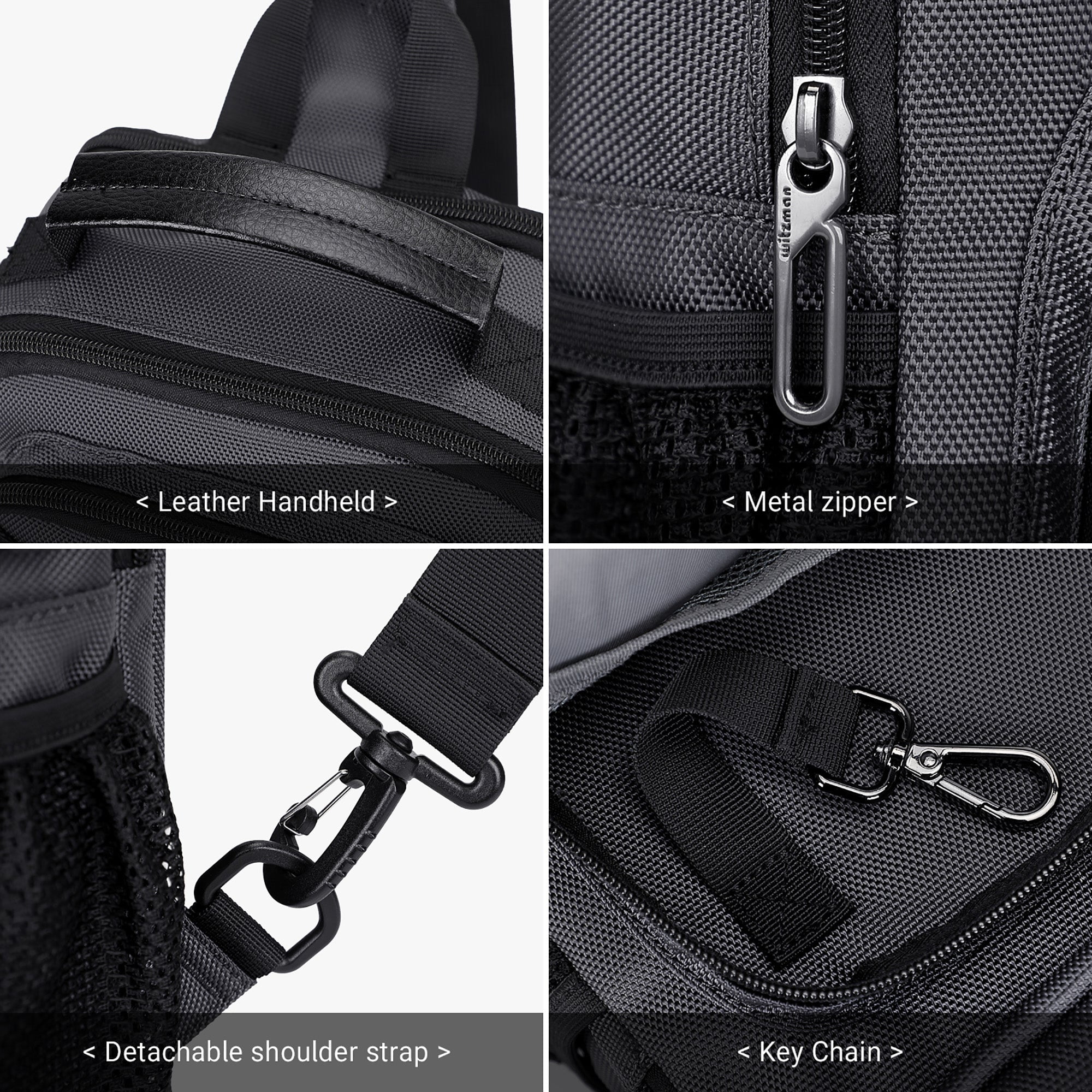 WITZMAN Sling Bag for Men Convertible Travel Sling Backpack USB Charging Port Lightweight Crossbody Bags Casual Daypack（B698 Silvery Grey）