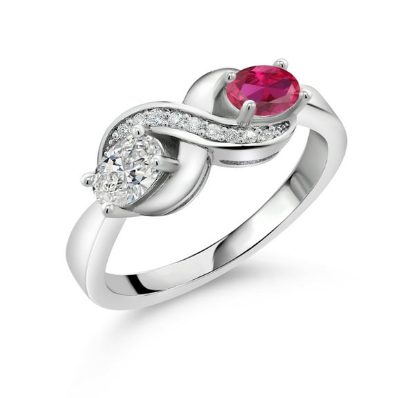 Gem Stone King 18K Yellow Gold Plated Silver Lab Grown Diamond, Pink Tourmaline & White Created Sapphire Statement Ring for Women | 0.97 Cttw | Oval 6X4MM | Gemstone April Birthstone | Size 6