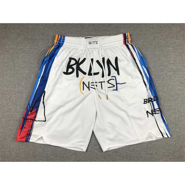 Nets Retro Embroidered Zipper Pocket Shorts Basketball Embroidered Shorts