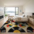 thumbnail image 3 of ODIKA 9'x12' Washable Area Rug Non-Slip, Chair-Friendly Disc Cd Vinyl Record Collage Retro Vintage Music Stripe Layout for Dining Room, Basement, Large Office, 3 of 7