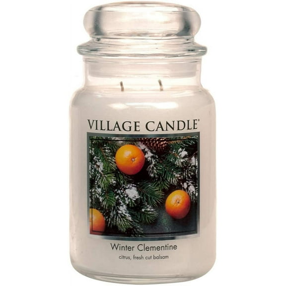 Village Candle Winter Clementine, Large Glass Apothecary Jar Scented Candle, 21.25 oz, White