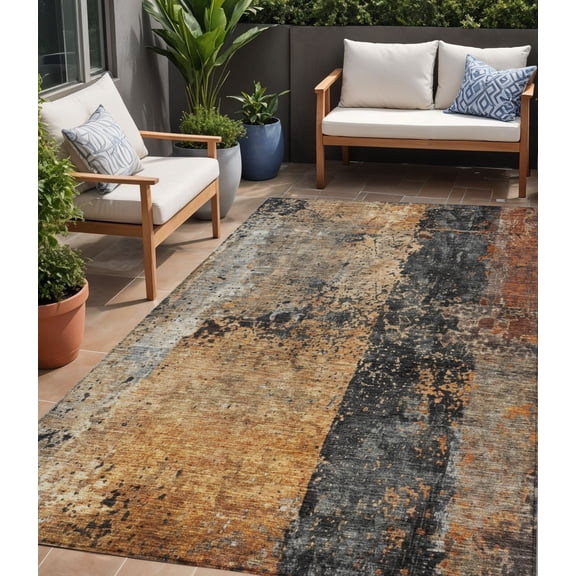HomeRoots 606069 5 x 8 ft. Copper & Black Abstract Washable Indoor & Outdoor Rectangle Area Rug