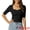 Black, variant on Women's Half Sleeve Square Neck T Shirts Slim Fitted Ribbed Knit Casual Tee L Blue