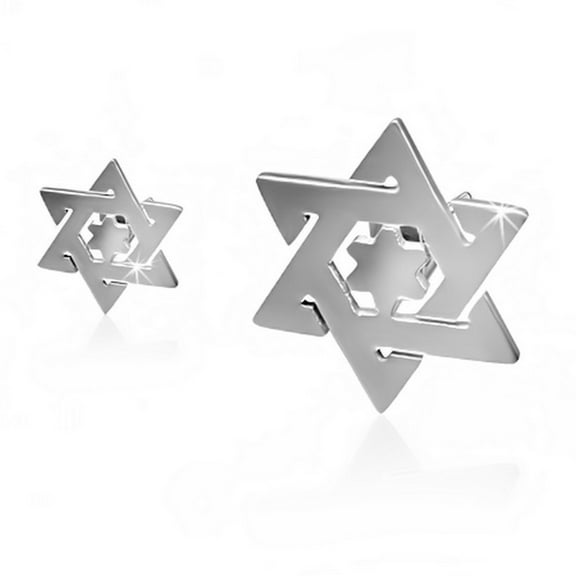 Stainless Steel Silver-Tone Gold-Tone Jewish Star of David Stud Earrings