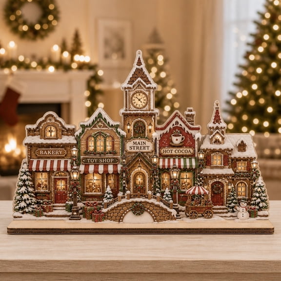 Christmas Wooden Block Decor Christmas Village Main Street Wood Tabletop Display for Holiday Gift Giving