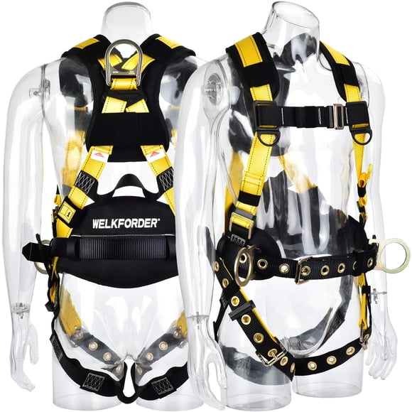 WELKFORDER 3D-Rings Industrial Fall Protection Safety Harness With Waist Tounge Buckle | Leg Tounge Buckles | Waist & Shoulder Pad Support CSA&A