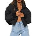 thumbnail image 2 of Seyurigaoka Women Cropped Puffer Jacket Winter Quilted Padded Zip Up Coat Long Sleeve Stand Collar Lightweight Outerwear Zipper Pockets, 2 of 7