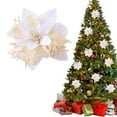 thumbnail image 2 of Artificial Christmas Glitter Flowers,Xmas Tree Flower Ornament Decor, Glitter Flowers with Clips And Rods, Xmas Tree Flower Ornament Poinsettias Decor,Artificial Poinsettia Flowers(White), 2 of 7