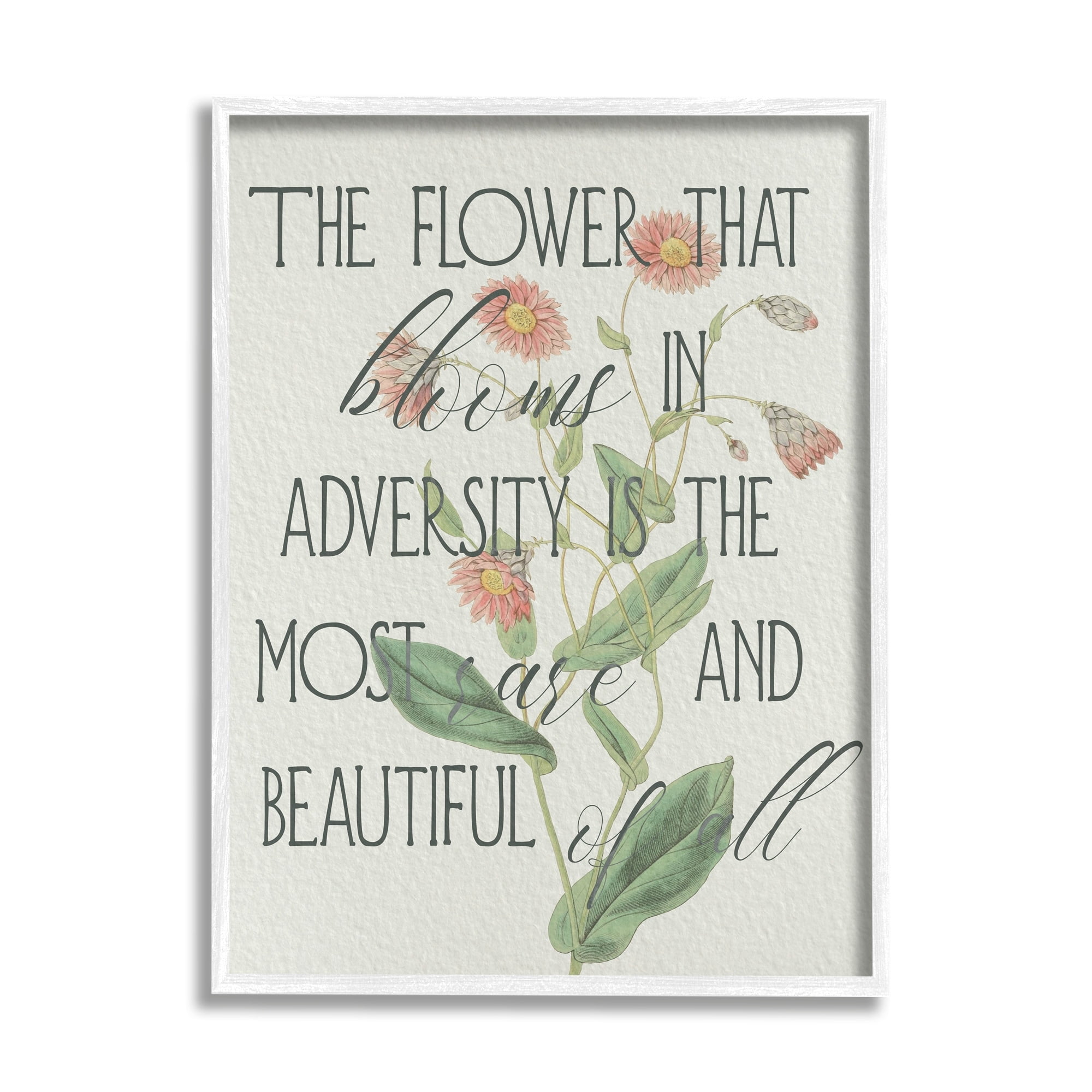 Stupell Industries Flower Blooms in Adversity Most Rare Motivational Phrase, 24 x 30, Design by Daphne Polselli