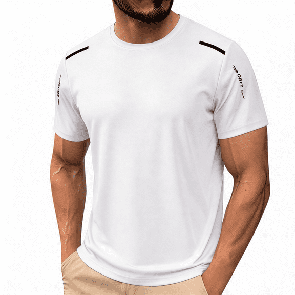 Hearthz Ice Silk Quick Dry Shirts for Men Short Sleeve Crew Neck Men's Athletic Shirts & Tees Moisture Wicking Workout Comfort Colors Tshirt White S