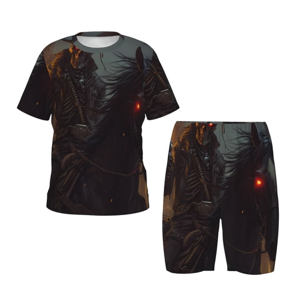 Fotbe Cool Skull Western Cowboy Pijama Estampada de 2 Piezas para Niños – Ropa de Dormir de Manga Corta Cómoda para Niños y Niñas, Camiseta y Shorts de Algodón-XX-Large