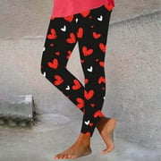 Soki Leggings for Women Heart Printed Seamless High Waist Yoga Pants Soft Butt Lifting Elastic Tights Valentine's Day Gifts
