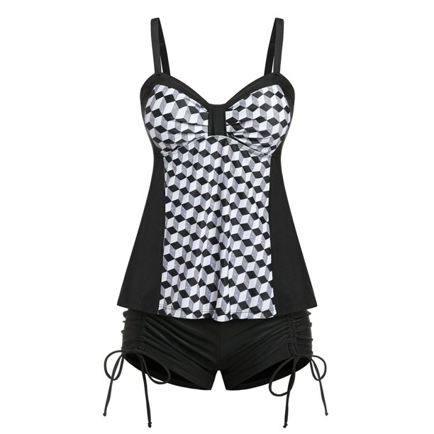 Tankini de Talla Grande con Estampado Geométrico Rosegal Blusas Tallas Grandes