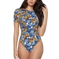 thumbnail image 1 of Saiise Motif Papillon Coloré1 Combinaison à Manches Courtes pour Femmes Col Rond Pyjama Justaucorps Extensible avec Fermeture à Pression-TG, 1 of 7
