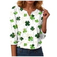 thumbnail image 5 of UngA St Patrick's Day Shirt Women Plus Size Funny V Neck 3/4 Sleeve Tops Shamrock Graphic Tshirt Irish Shirts Outfit,Size M, 5 of 9