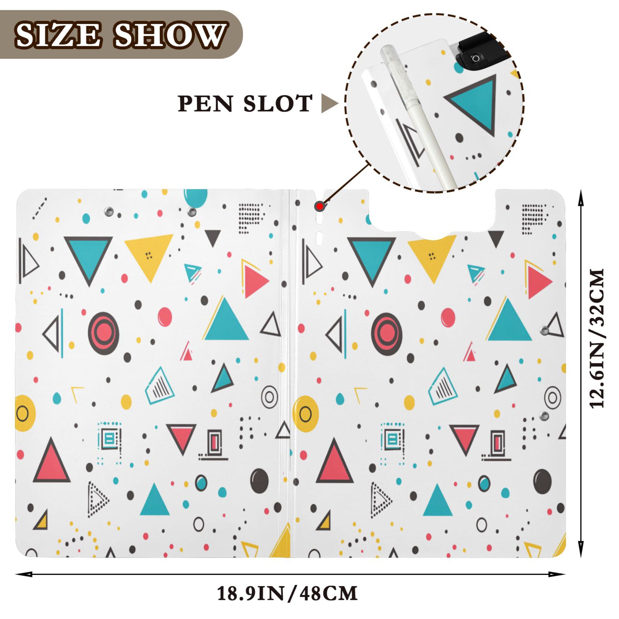 FORMRS A4 Clipboard Folder with Pen Holder Horizontal Foldable School Office Binder, Red Simple Shapes