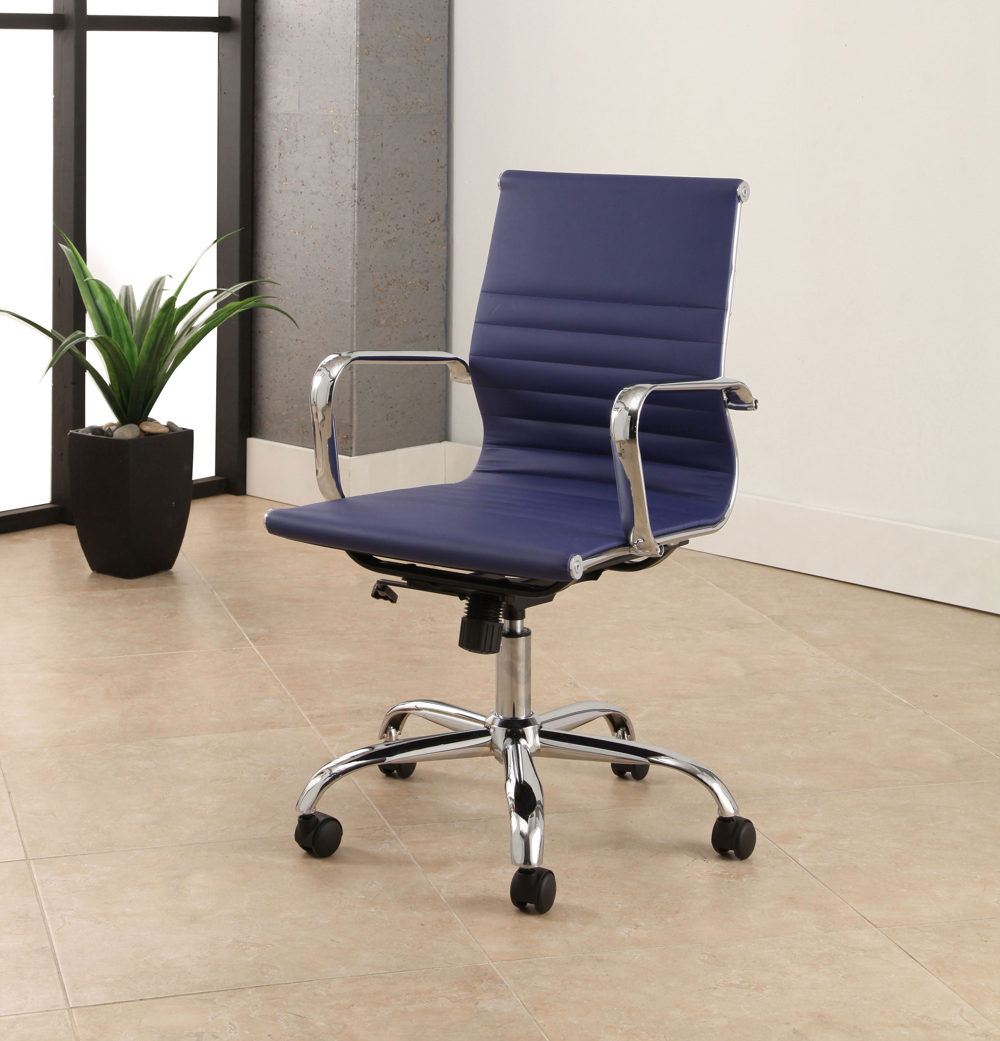 Devon Claire Grayson Silver Finish Leather Office Chair Navy Walmart Com Walmart Com