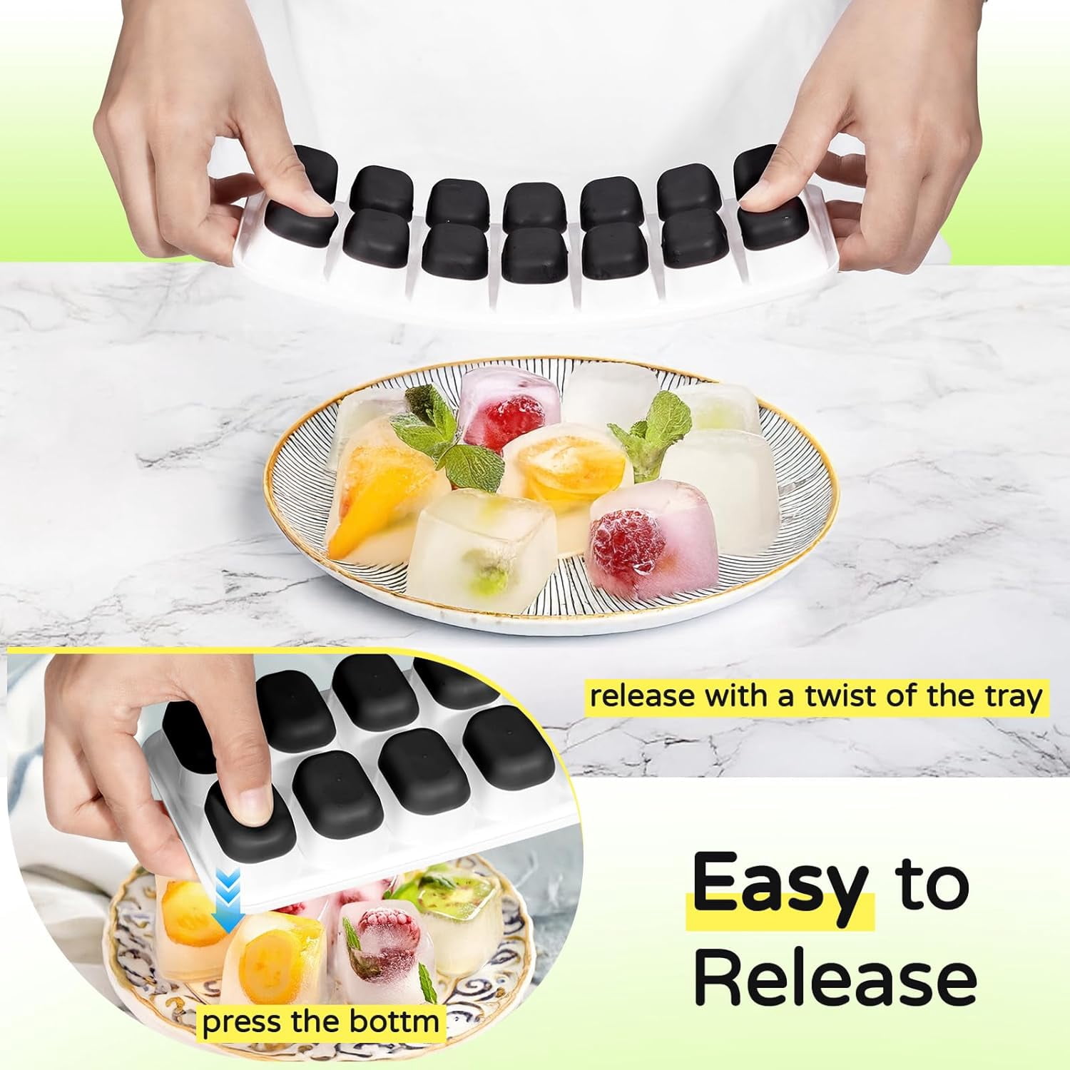 5-Pack Silicone Ice Cube Trays with Lids – 70 Cubes (14 per Tray), Easy-Release, Stackable, BPA-Free – For Cocktails/Coffee/Whiskey – Black