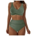 thumbnail image 3 of vigerkar Womens High Waisted Bikini Sets Two Piece Swimsuits V Neck Tummy Control Bathing Suits Green, S, 3 of 8