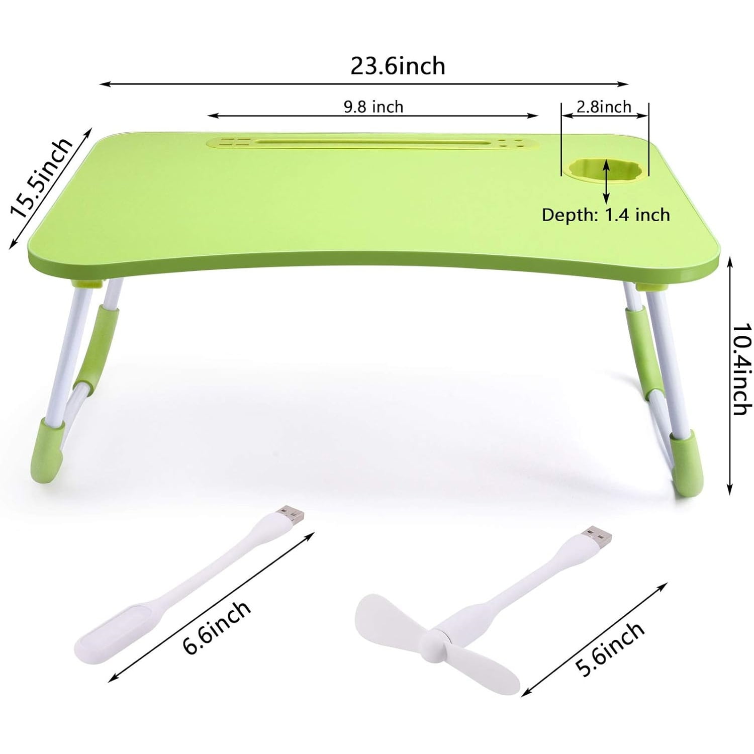 Lap Desk with Cup Holder, Foldable Laptop Table for Bed, Portable Bed Desk for Laptop and Writing, Computer Tray with Tablet Slot, Notebook Stand Reading Holder for Couch Sofa Floor,Green