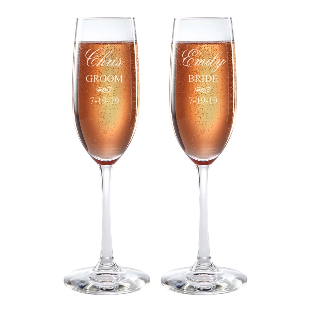 Personalized Bride and Groom Champagne Flutes