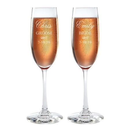 Personalized Bride and Groom Champagne Flutes