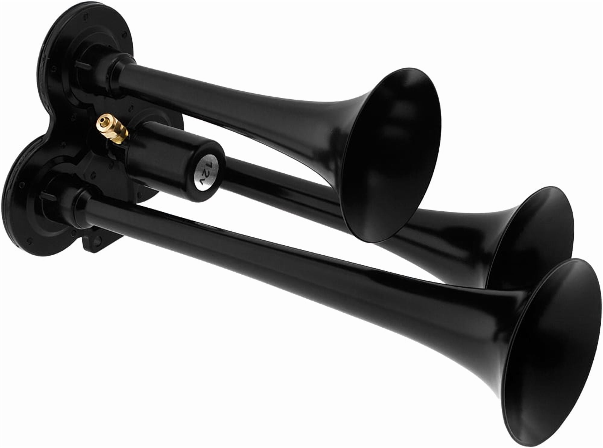 Vixen Horns Train Horn for Truck/Car. 3 Air Horn Black Trumpets w/Covers. Super Loud dB. Fits 12v Vehicles like Semi/Pickup/Jeep/RV/SUV VXH3114LB/P