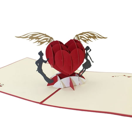 Winged Heart Pop Up Card for Valentine's Day, 3D Lover Card, Romance Card, Cute Card, Couple Card, Birthday Card, Wedding Card To Write Your Heart for Your
