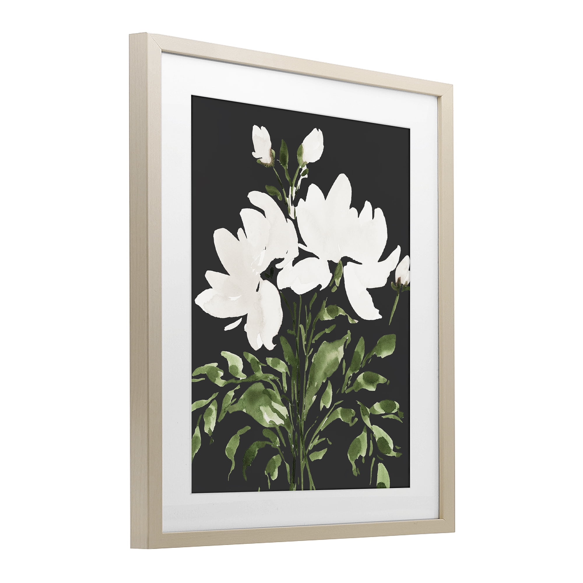 Stupell Industries White On Black Floral Birch Framed Print Under Glass, design by Lucille Price
