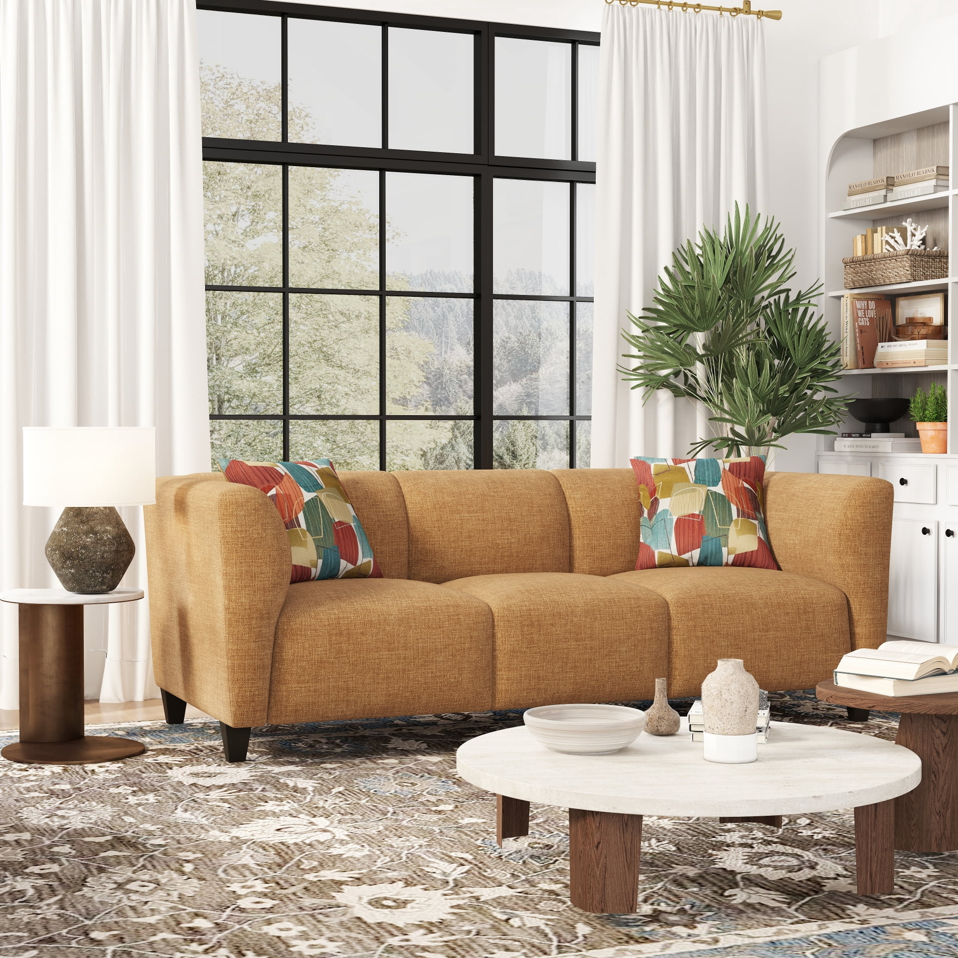 Roundhill Furniture Della Upholstered Stationary Sofa, Yellow